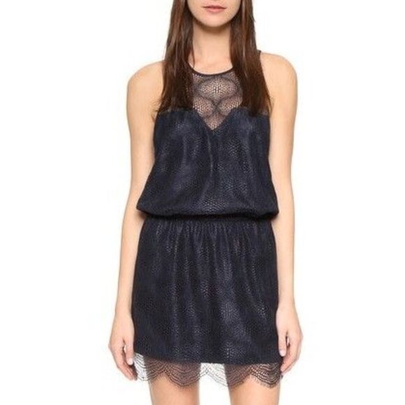 DAVID LERNER new Scalloped Lace Mini Dress DARK NAVY NWT Women's S - Picture 1 of 16